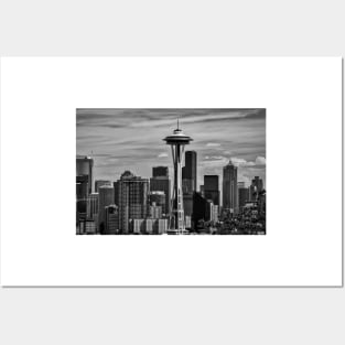 Seattle Skyline In Black And White Posters and Art